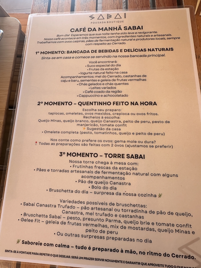 Frühstückskarte im Sabai Pousada Boutique Hotel