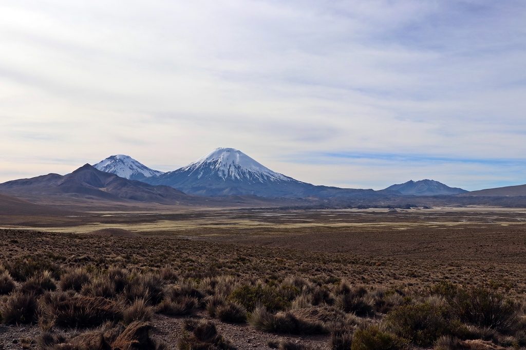 Blick auf die Zwillingsvulkane Pomerape und Parinacota