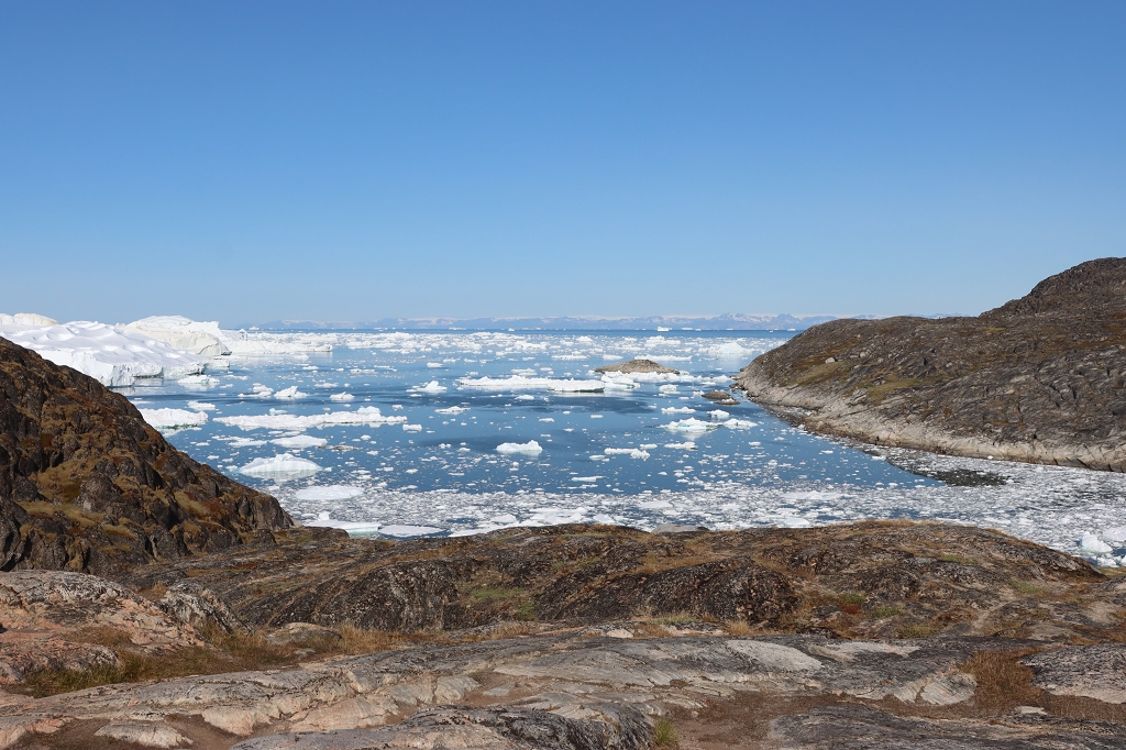 Blick auf die Eisberge am Ilulissat-Eisfjord