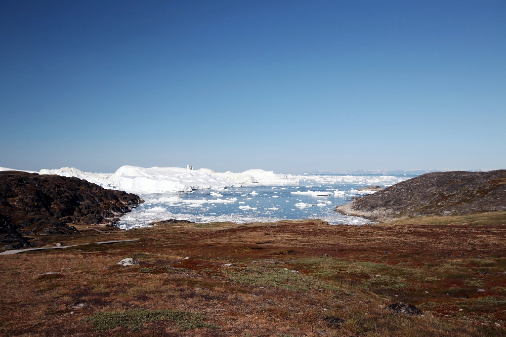 Blick auf die Eisberge am Ilulissat-Eisfjord