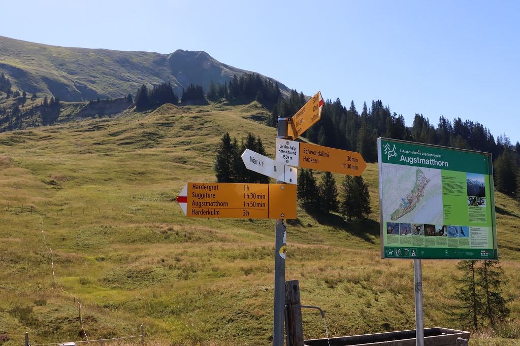 Start der Wanderung von der Lombachalp (1.559 m.ü.M.) auf das Augstmatthorn (2.137 m.ü.M.)