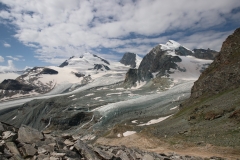 Hohlaubgletscher und die Gipfel des Strahlhorns, Rimpfischhorn und Allalinhorn