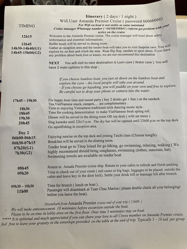 Ausflugsplan der Amanda Legend